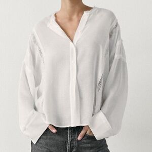 Massimo Dutti Womens Blouse Shirt S Small Buttons White Lace Detail 5106/806 NWT